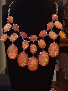 Charming Charlie Gold-tone Necklace with Opline Oval Faceted Beads 18"